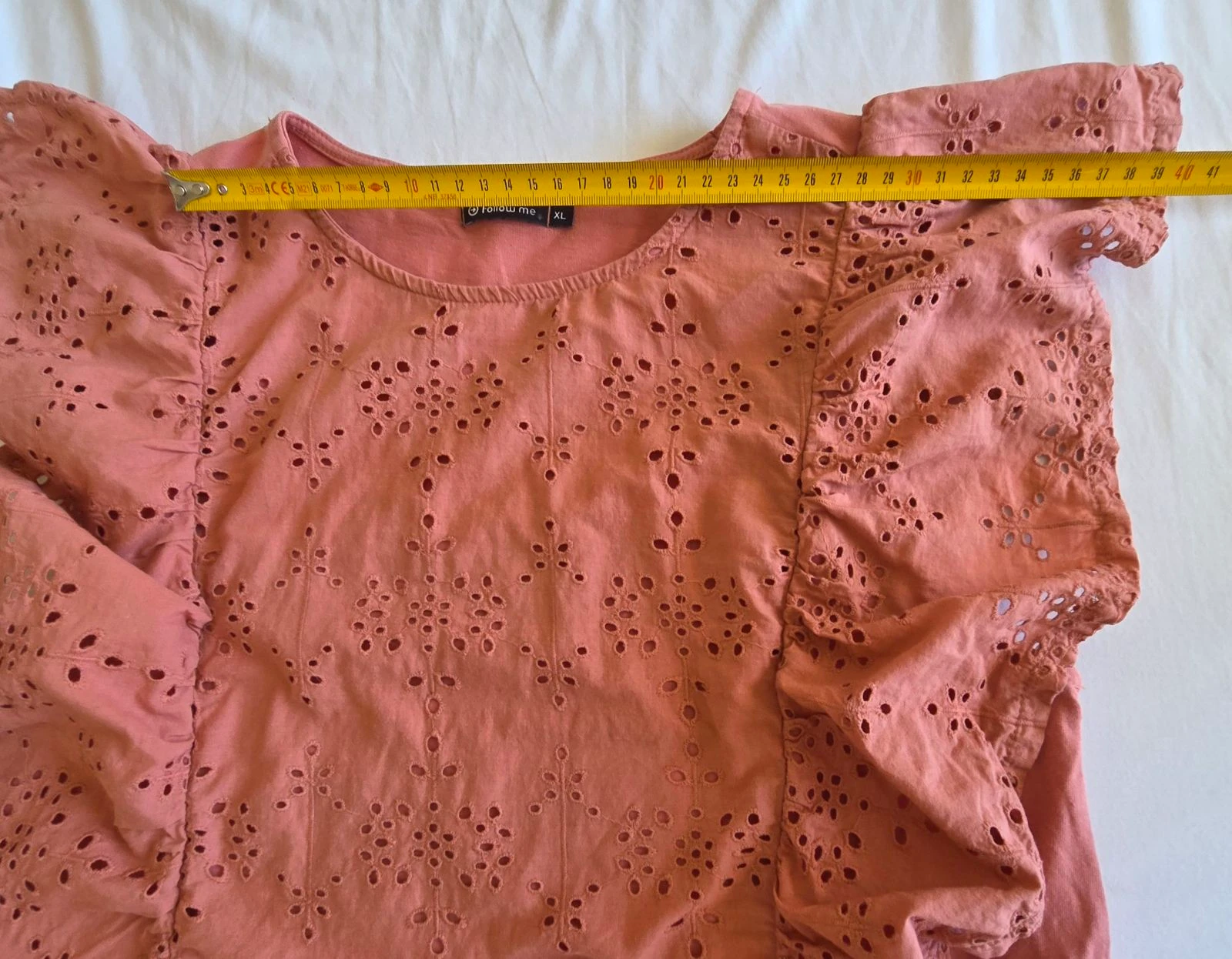 Top rosa terracota GG 42 44 Gémo blusa com babados bordado inglês – photo 8